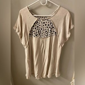 Umgee USA cream and polka dot shirt